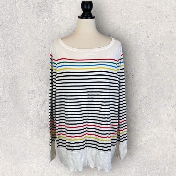 Halogen Sweater White Rainbow Stripe Pima Cotton, New w/ Tags, Size 3X - Picture 1 of 10